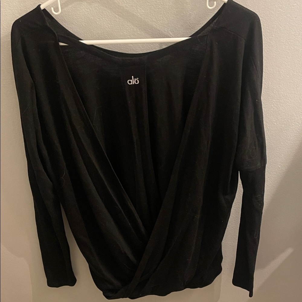 ALO Yoga Women's Elegant Black Wrap Blouse